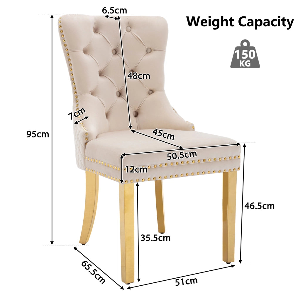 Sedia da pranzo imbottita in velluto beige e metallo dorato