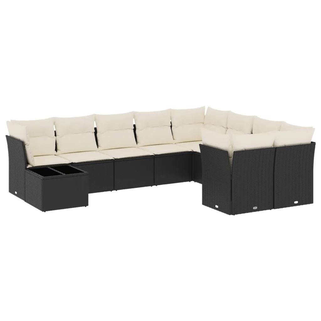 Set Divani da Giardino 10pz con Cuscini in Polyrattan Nero 3218186
