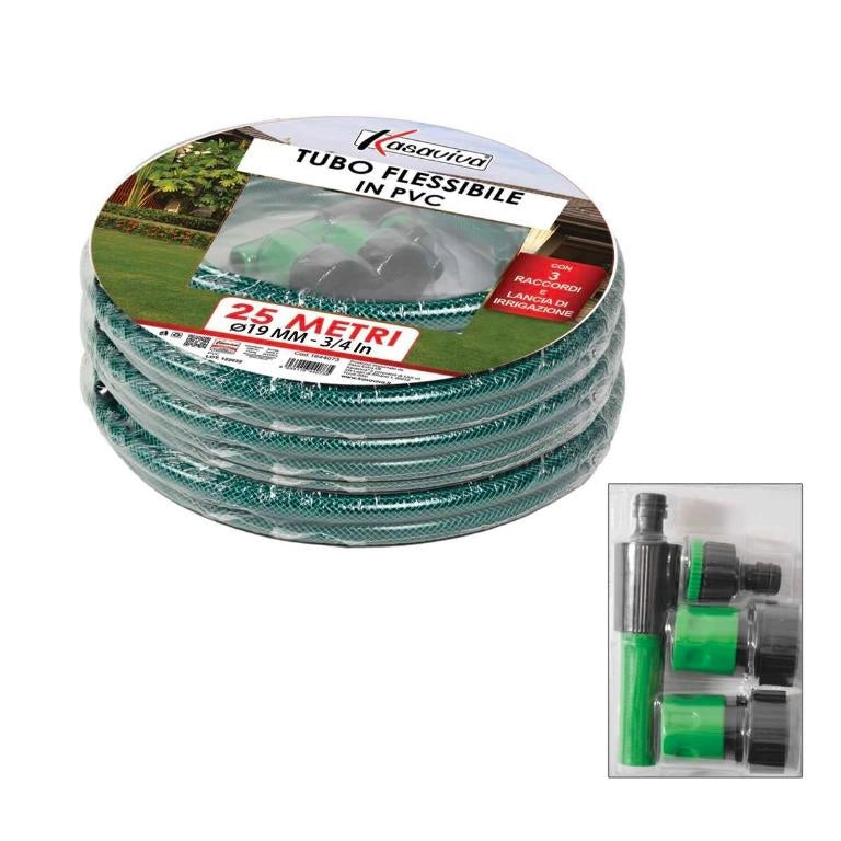Kit Tubo da Giardino in PVC Diametro 19 mm 25 Metri + Accessori