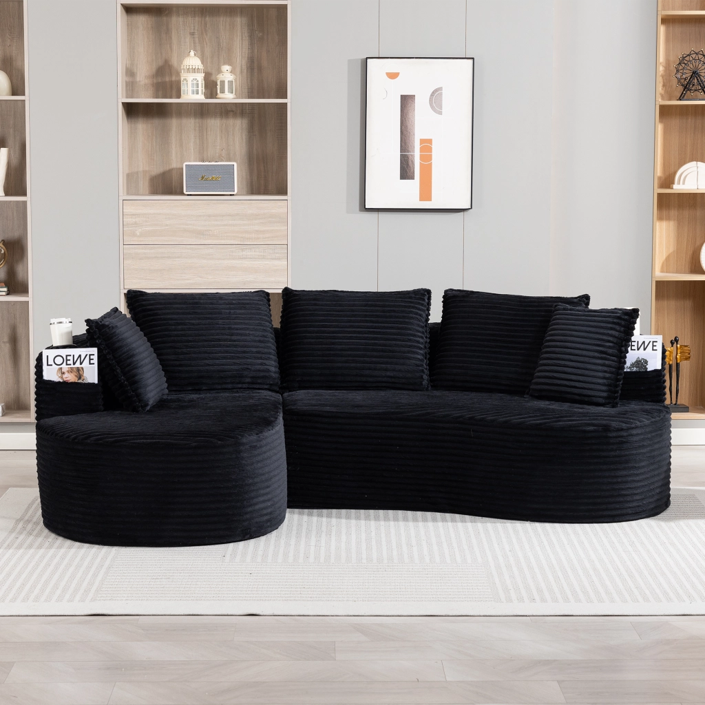 DIVANO Curvo 250x152x82 cm Velluto a coste Nero