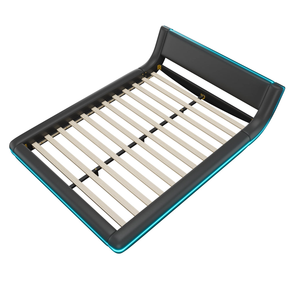 LETTO a pavimento 140x200 cm PU Nero con illuminazione LED