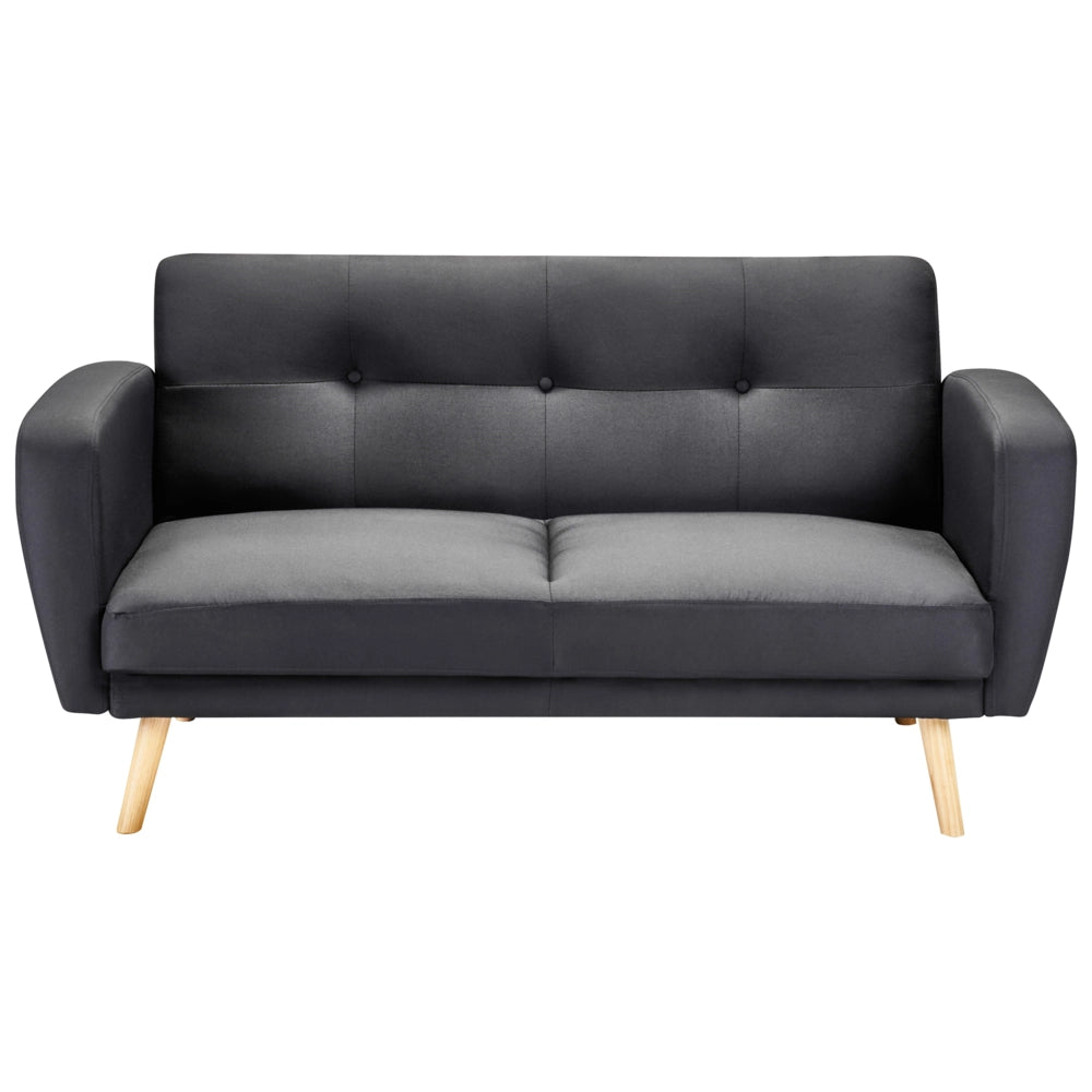 Divano Letto Rivestito In Tessuto Nero 2 Posti Trasformabile Gambe In Legno Soggiorno Moderno E Minimalista