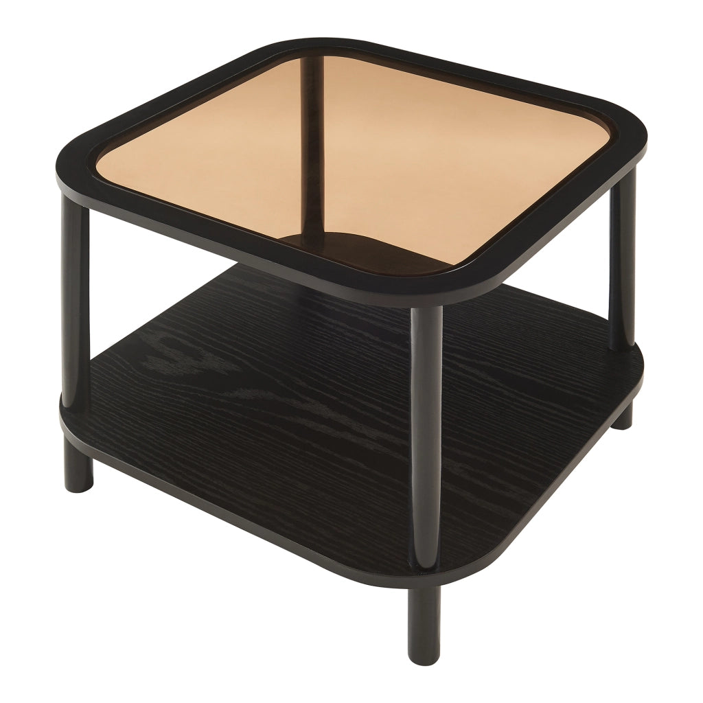 Tavolino Latama a Piano Quadrato in Vetro Fumé Bronzo - Nero [en.casa]