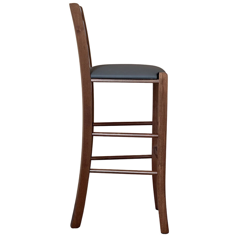 Sgabello venezia in legno noce scuro h 73 con seduta similpelle grigio antracite