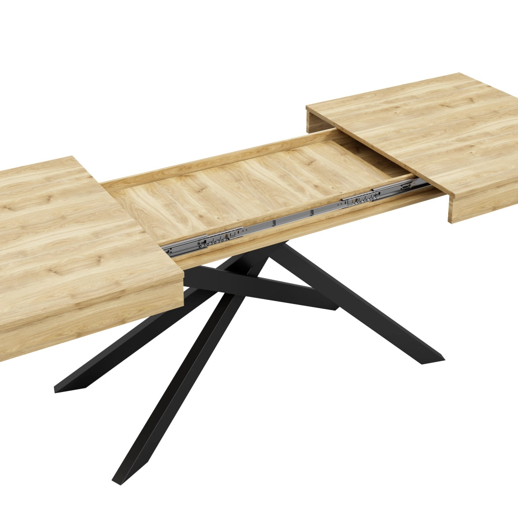 Tavolo da pranzo allungabile per 6-8 persone con piano spesso e gambe incrociate per cucina e soggiorno in MDF rovere