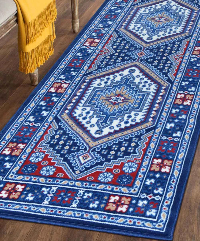 Tappeto passatoia ROYAL SHIRAZ 2065 BLU cm.100x200 motivo moderno geometrico arredo casa corsia arredo casa