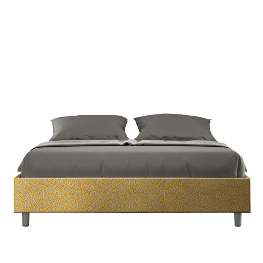 Letto matrimoniale con rete imbottito 160x200 tessuto Era 6 giallo Azelia