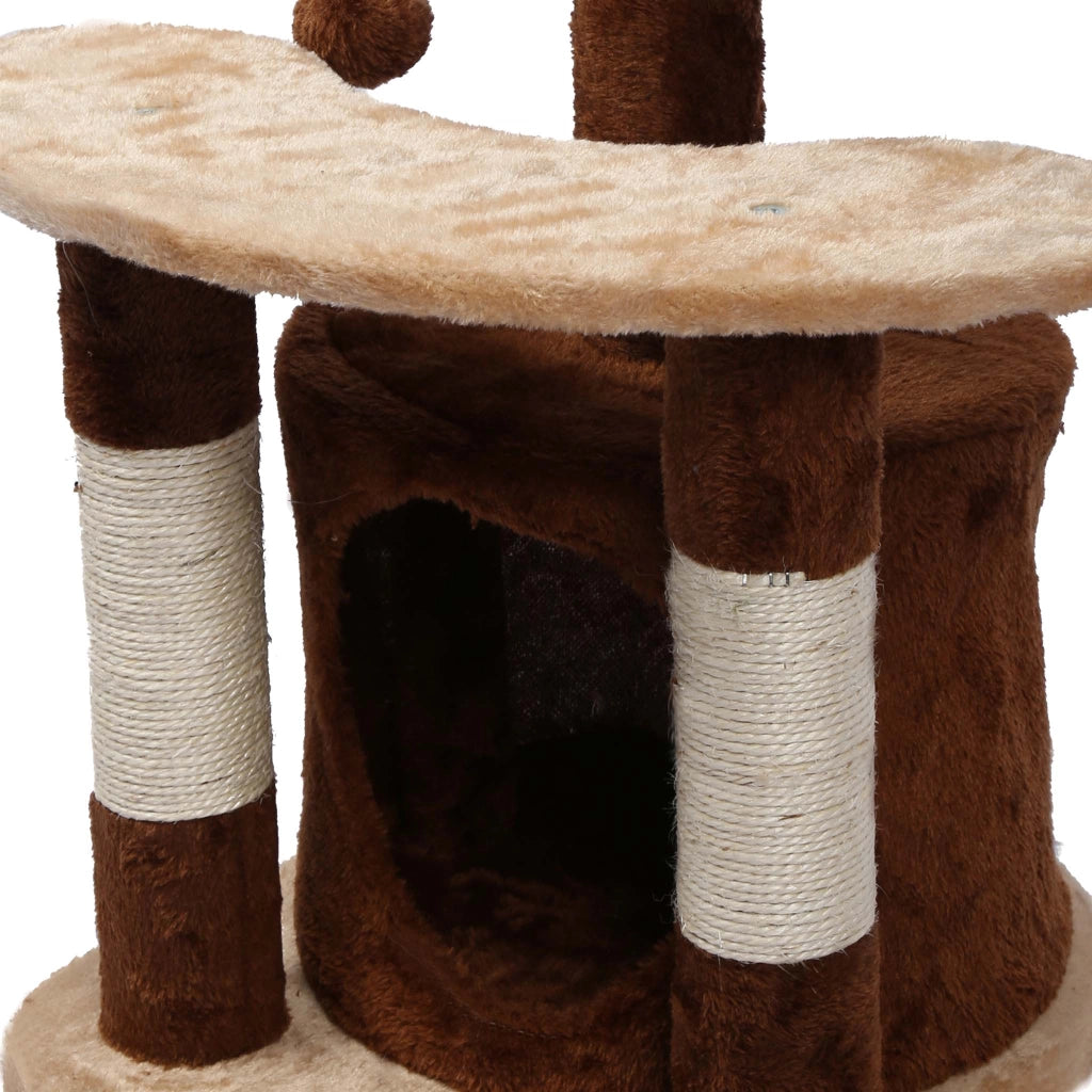 Albero tiragraffi 67 cm marrone/bianco Con sisal, piattaforma, nicchia e pallina