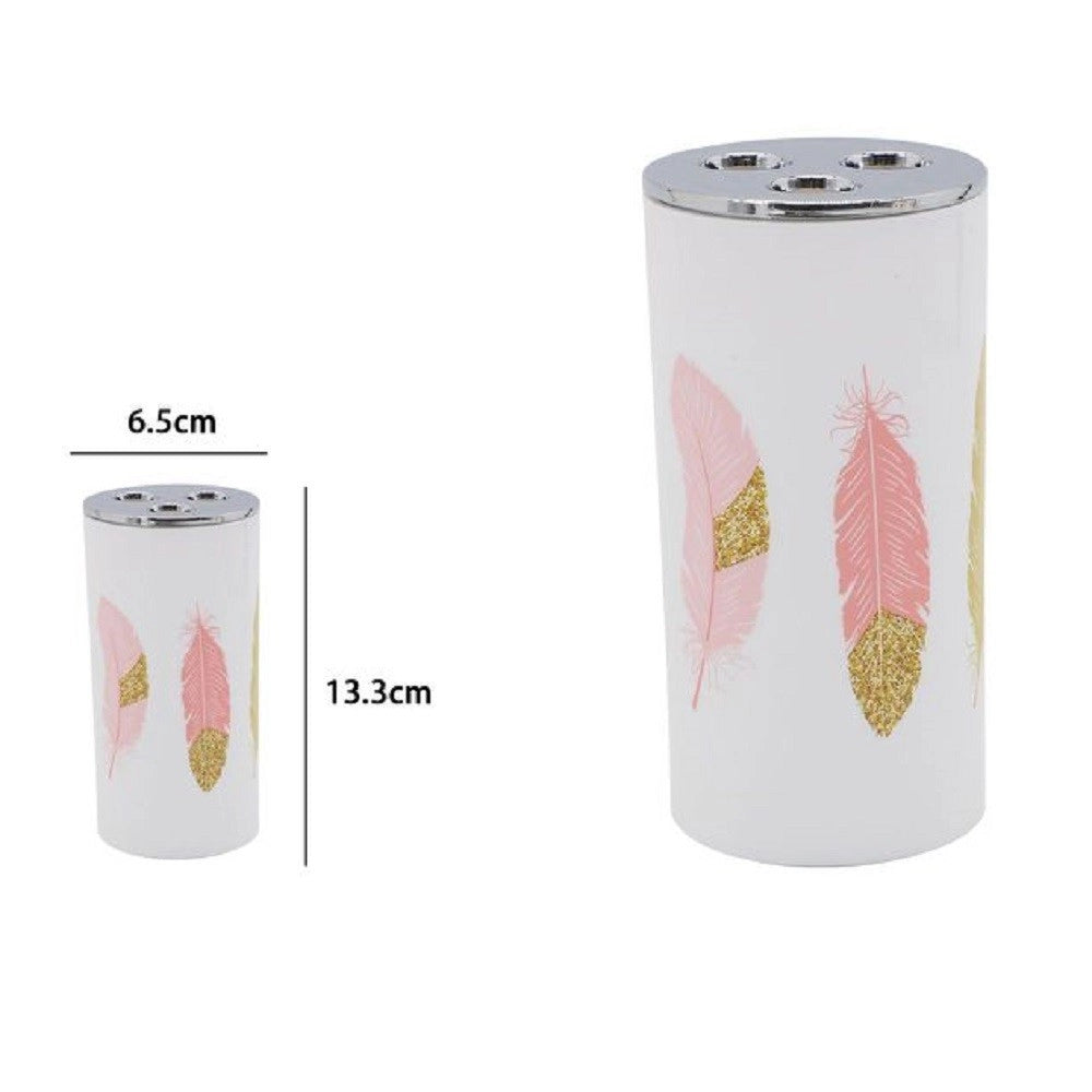 Trade Shop - Bicchiere Portaspazzolino 3 Fori Bianco Piume In Plastica Accessorio Bagno 69800 -