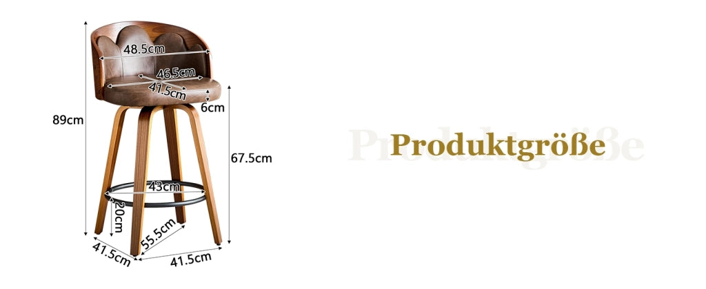 SGABELLO DA BAR con schienale a fiore, 89 cm, legno curvato, PU marrone