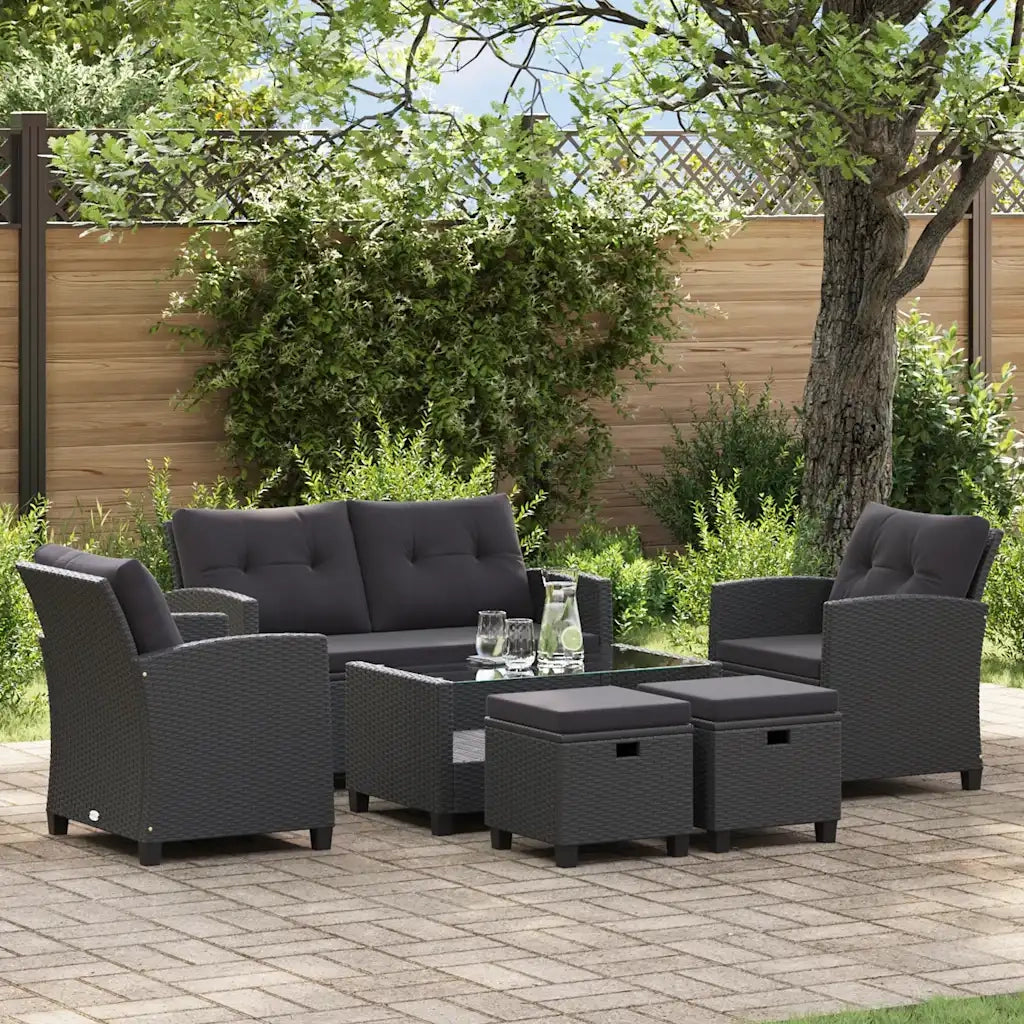 Set Divani da Giardino 6 pz con Cuscini in Polyrattan Nero 46151