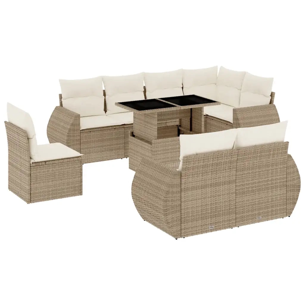 Set Divano da Giardino 9 pz con Cuscini Beige in Polyrattan 3268668