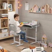 Banco Scuola per Bambini 6-12 Anni con Sedia e Altezza Regolabile, Piano Inclinabile, 66x47x52-77 cm, Grigio
