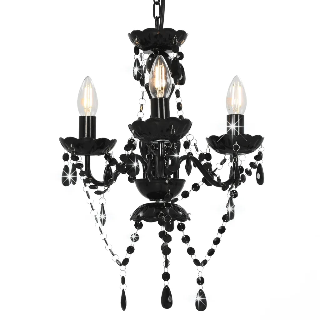 Lampadario con Perline Nero Tondo 3 E14 281597