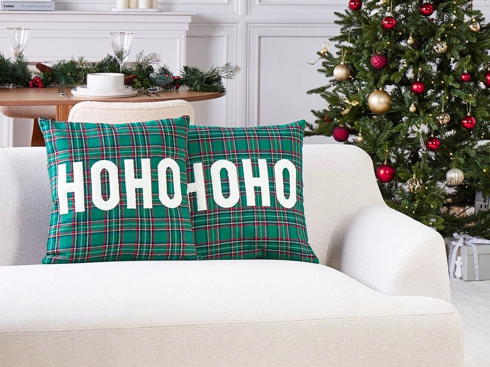 Set di 2 cuscini sparsi in tessuto poliestere verde con motivo natalizio Tartan 45 x 45 cm Accessorio per la decorazione