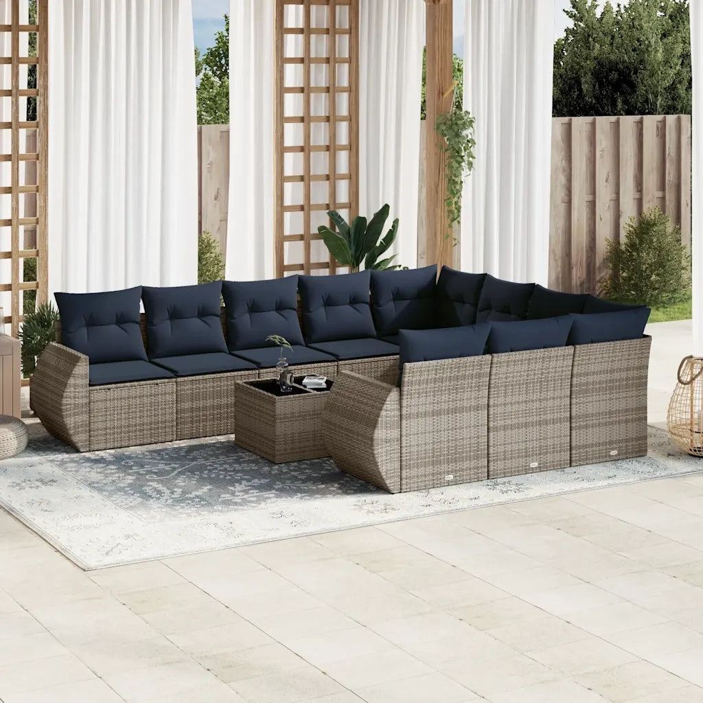 Set Divani da Giardino 11 pz con Cuscini Grigio in Polyrattan 3221900