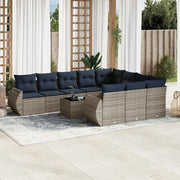 Set Divani da Giardino 11 pz con Cuscini Grigio in Polyrattan 3221900
