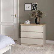 Cassettiera Vistara, settimino multiuso con 3 cassetti, comò elegante per camera da letto, 77x50 h70 cm, Beige
