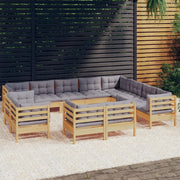 Set Divani da Giardino 12 pz con Cuscini Grigi Massello di Pino cod mxl 39268