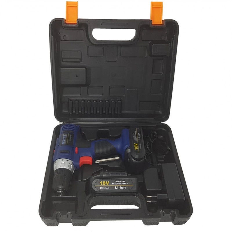 TRAPANO AVVITATORE ELETTRICO CORDLESS 2 BATTERIE RICARICABILE R18V 2500 MAH