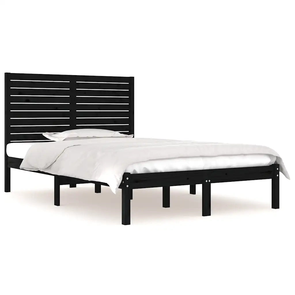 Giroletto-Struttura Letto Nero in Legno Massello 140x190 cm 900413