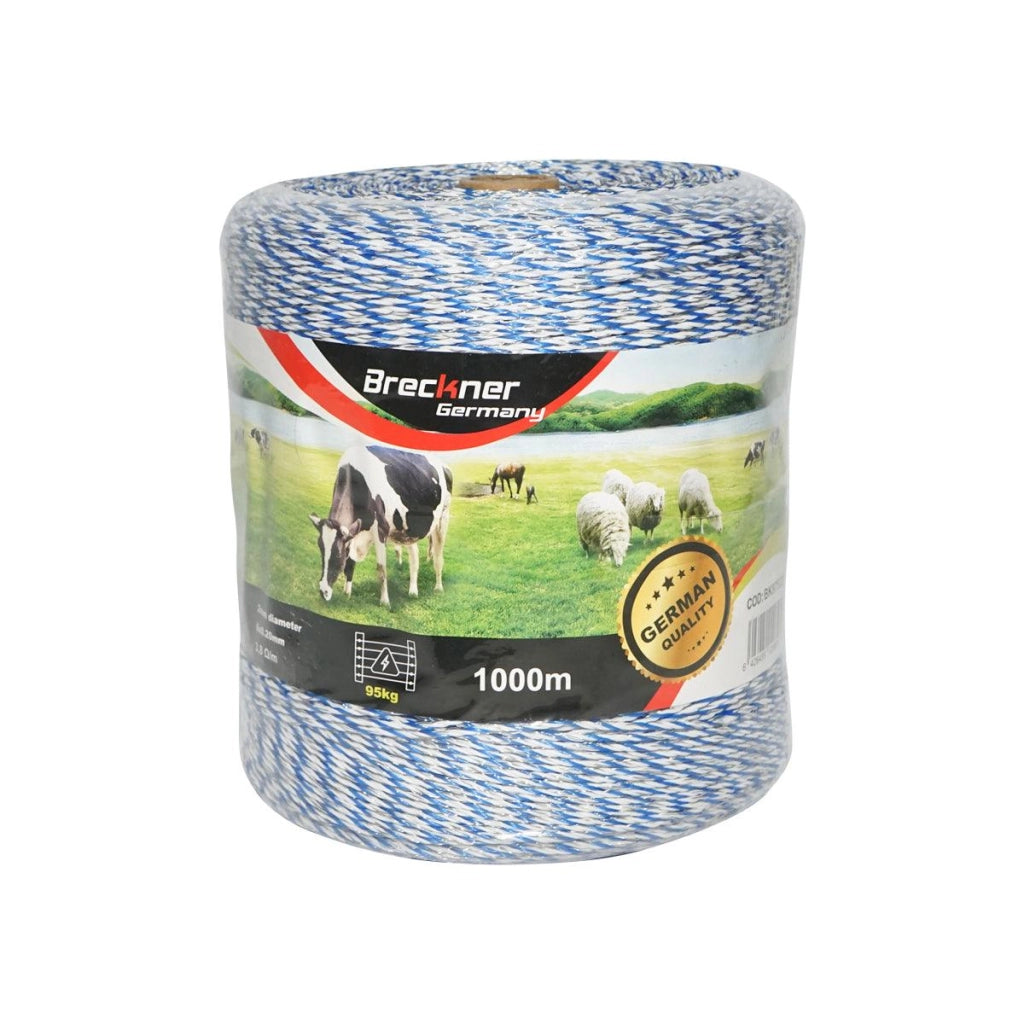 Filo per Recinto Elettrico, Lunghezza 1000 mt, Ø2mm. 6x0.2mm. SS, 3.8 Ohm/m, Colore Bianco/Blu, Recinzioni Elettriche Breckner Germany