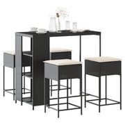 vidaXL Set Bar da Giardino 5 pz con Cuscini in Polyrattan Nero