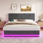 LETTO Contenitore 180x200 cm Grigio Scuro in Corduroy con LED e USB-C