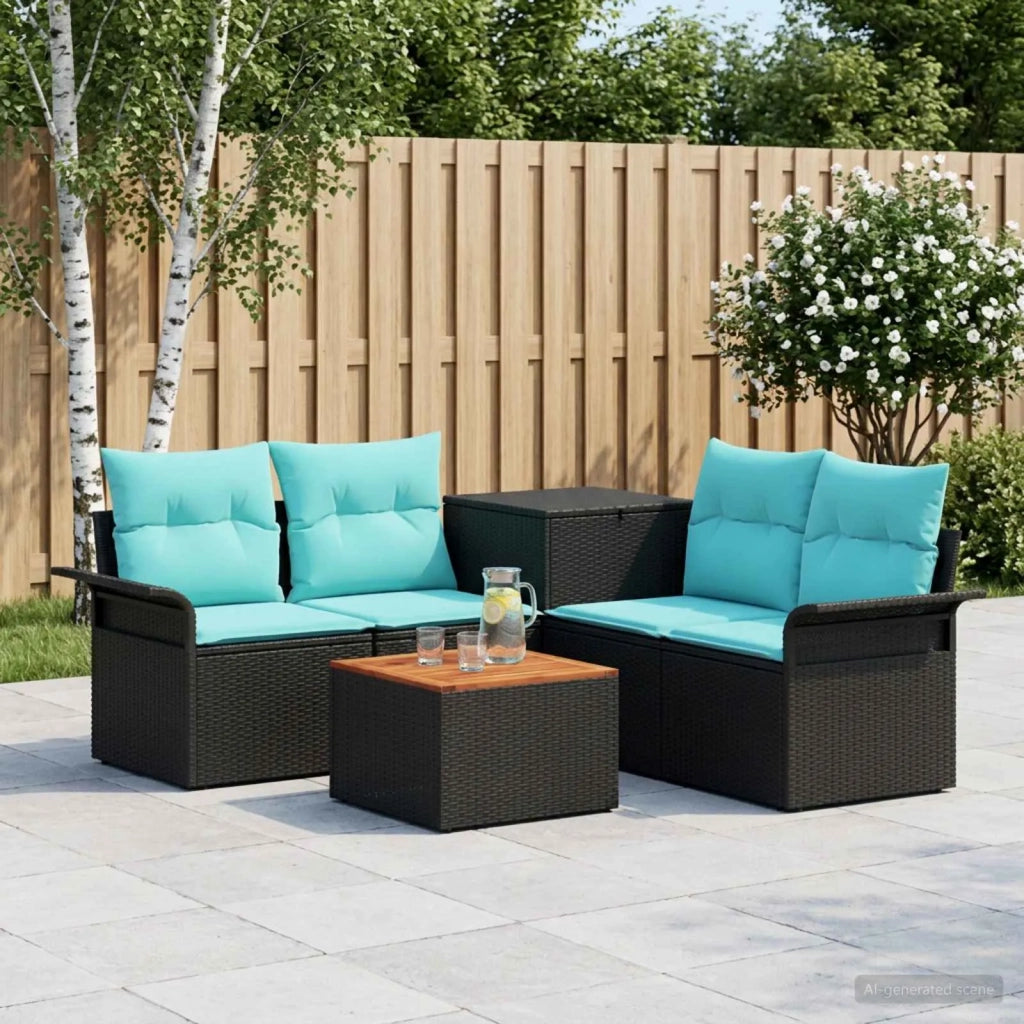 Set di divani 6 pz 4-Numero di posti Nero e Blu 3447075