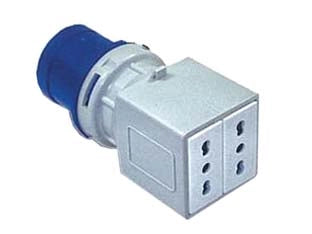 ADATTATORE INDUSTRIALE CON SPINA CEE E DUE PRESE 10/16A BIPASSO IP20 16A colore blu