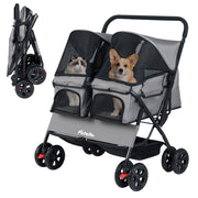 Passeggino doppio animali carrozzina 2 posti tettuccio regolabile, Passeggino doppio animali cuscino sicurezza Grigio-Giochi e accessori per cani