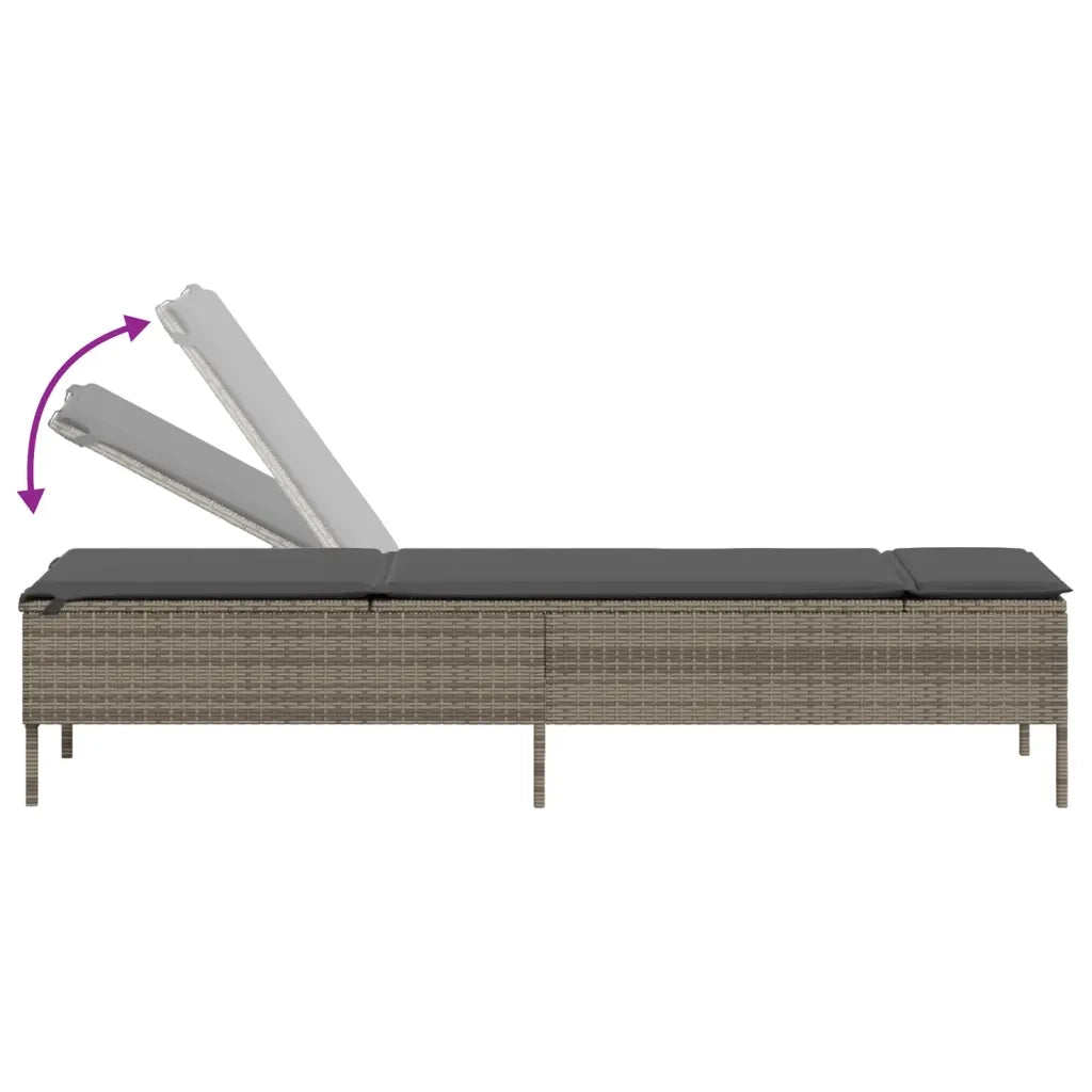 Lettino Prendisole | Sdraio da giardino | Lettino da sole con Cuscino Grigio in Polyrattan