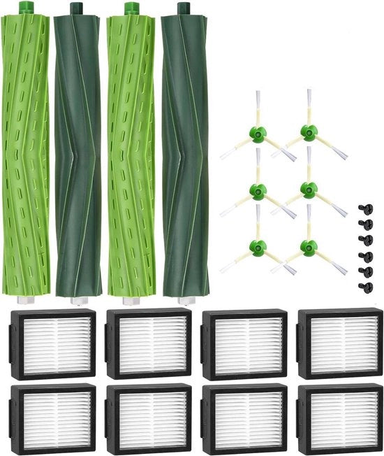 Accessori di riserva per iRobot Roomba E/I serie, i7 i7+ i3 i3+ i4 i4+ E5 E6, accessori per borsetta per iRobot Roomba, 2 set di setole in gomma, 8 filtri, accessori di riserva per iRobot Roomba E/I serie, 6 setole laterali
