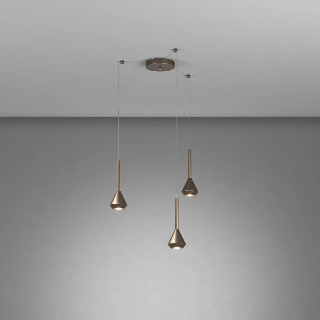 Lampadario Moderno Aygo Metallo Bronzo 3 Luci Gu10