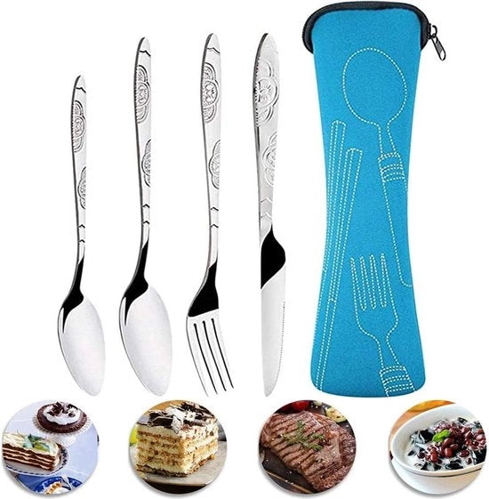 Set di Cucina in Acciaio Inossidabile a Quattro Pezzi - Servizio Leggero e Sostenibile - Ideale per Casa/Studio/Festa/Camping