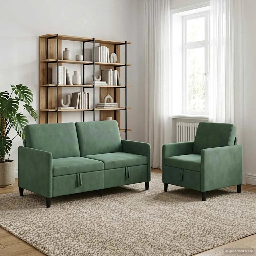 Set di Divani con Storage 2 pz Verde Mare Poliestere 3429201