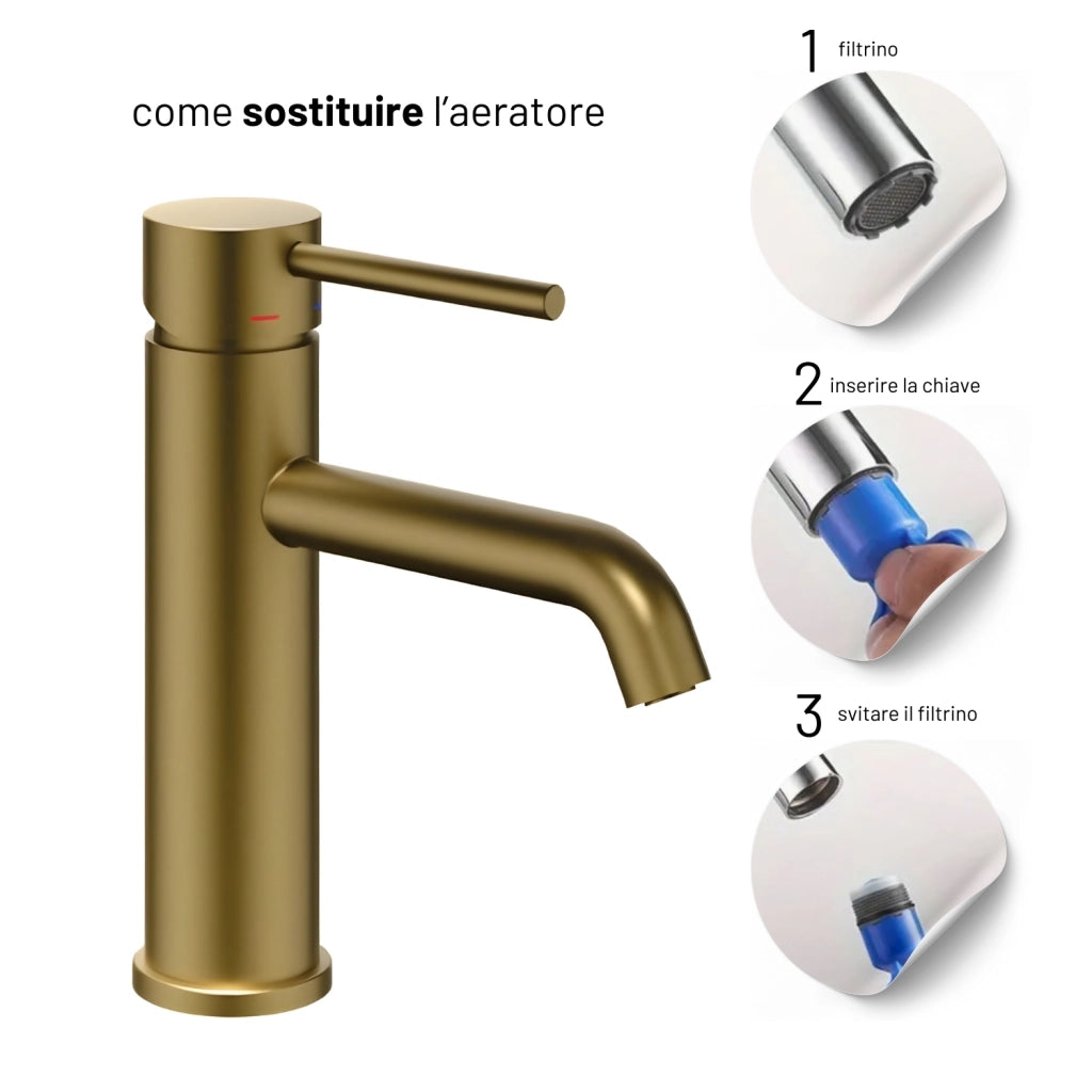 Miscelatore per lavabo jazz con leva in metallo e sistema quickinstall integrato *** finitura- oro matt satinato, con...