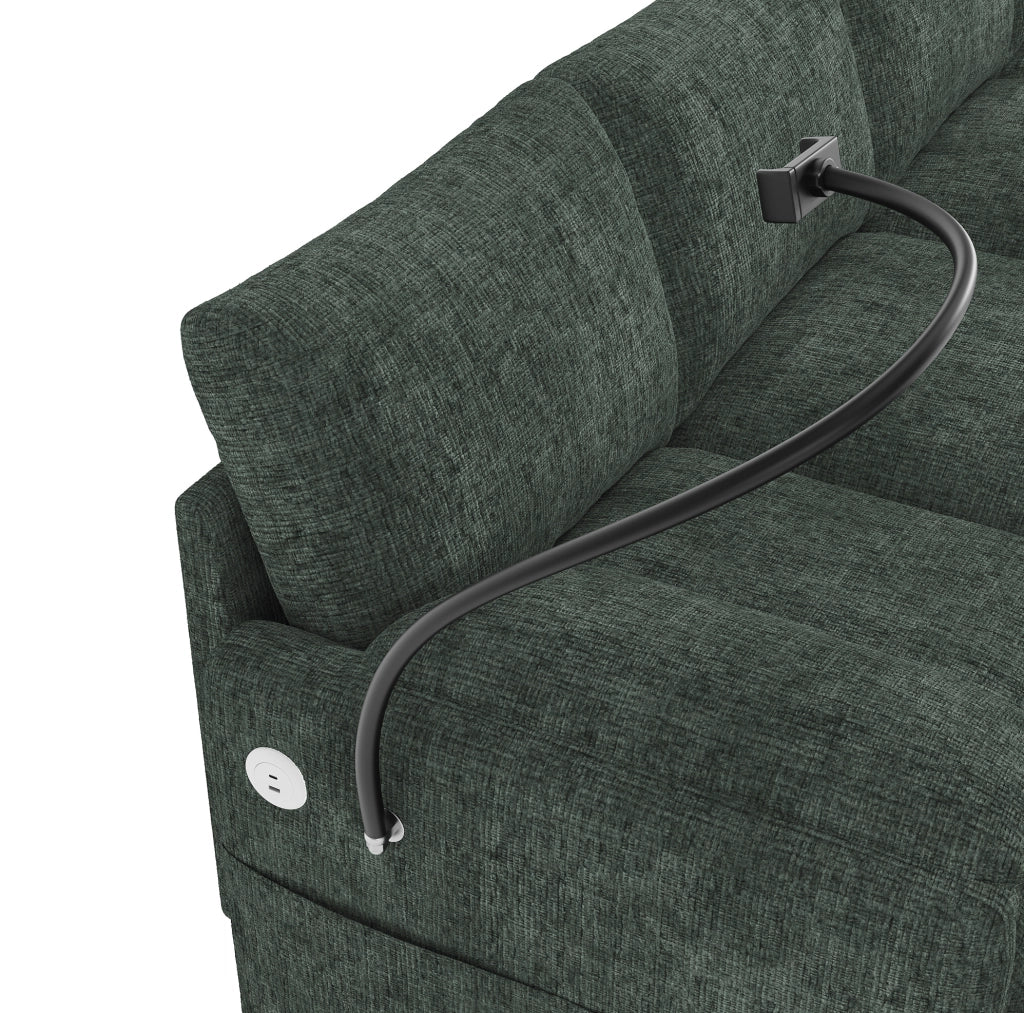 Divano modulare in chenille con 2 pouf contenitore; USB e Type-C; supporto telefono; 273;5x133x81 cm verde