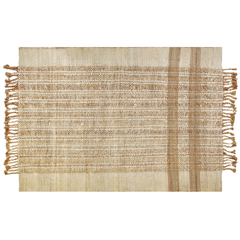 Tappeto in juta beige 140 x 200 cm con nappe motivo geometrico intrecciato a mano stile bohémien per soggiorno camera da letto