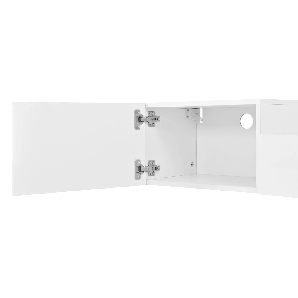 Mobile porta TV sospeso con LED app, 2 ante a battente e 3 ribalta, per soggiorno, bianco, 245 × 30 × 26 cm