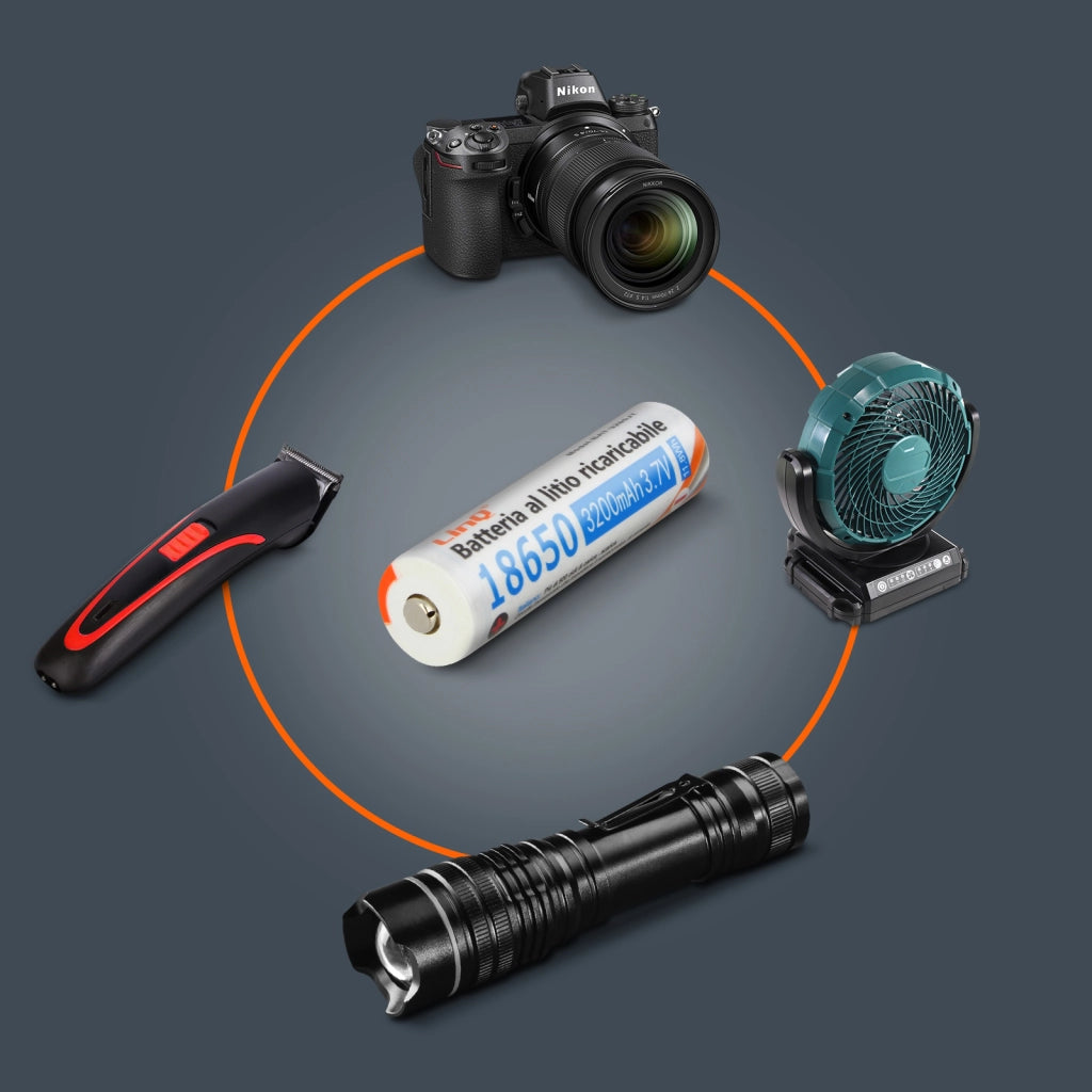 2 Batterie 18650 a Litio 3200mAh 3.7V Ricaricabili Standard 3200JT Arancione LinQ