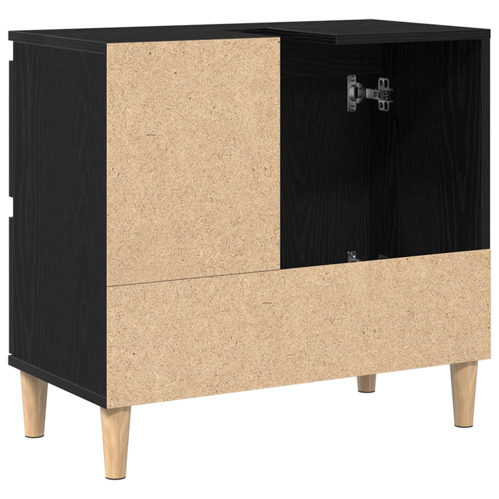 Armadietto Lavabo Nero Rovere 65x33x60 cm Legno ingegnerizzato