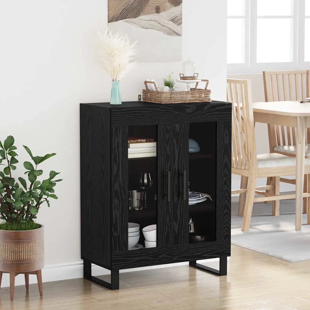 Credenza | Madia | Buffet da pranzo | Armadio da pranzo Rovere Nero 69,5 x 34 x 90 cm Legno multistrato