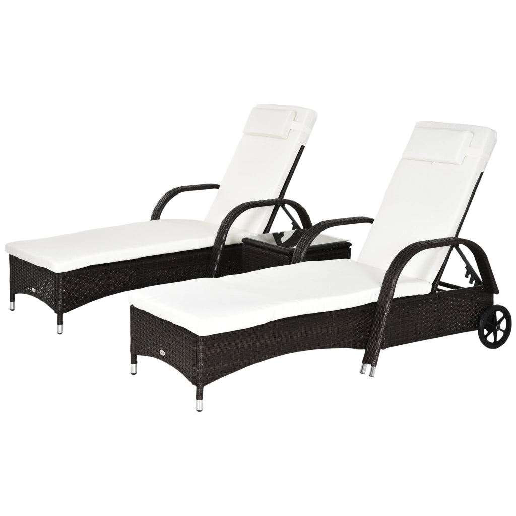 Set da giardino con 2 sdraio e tavolino ¨C zephmum ¨C polyrattan marrone e crema