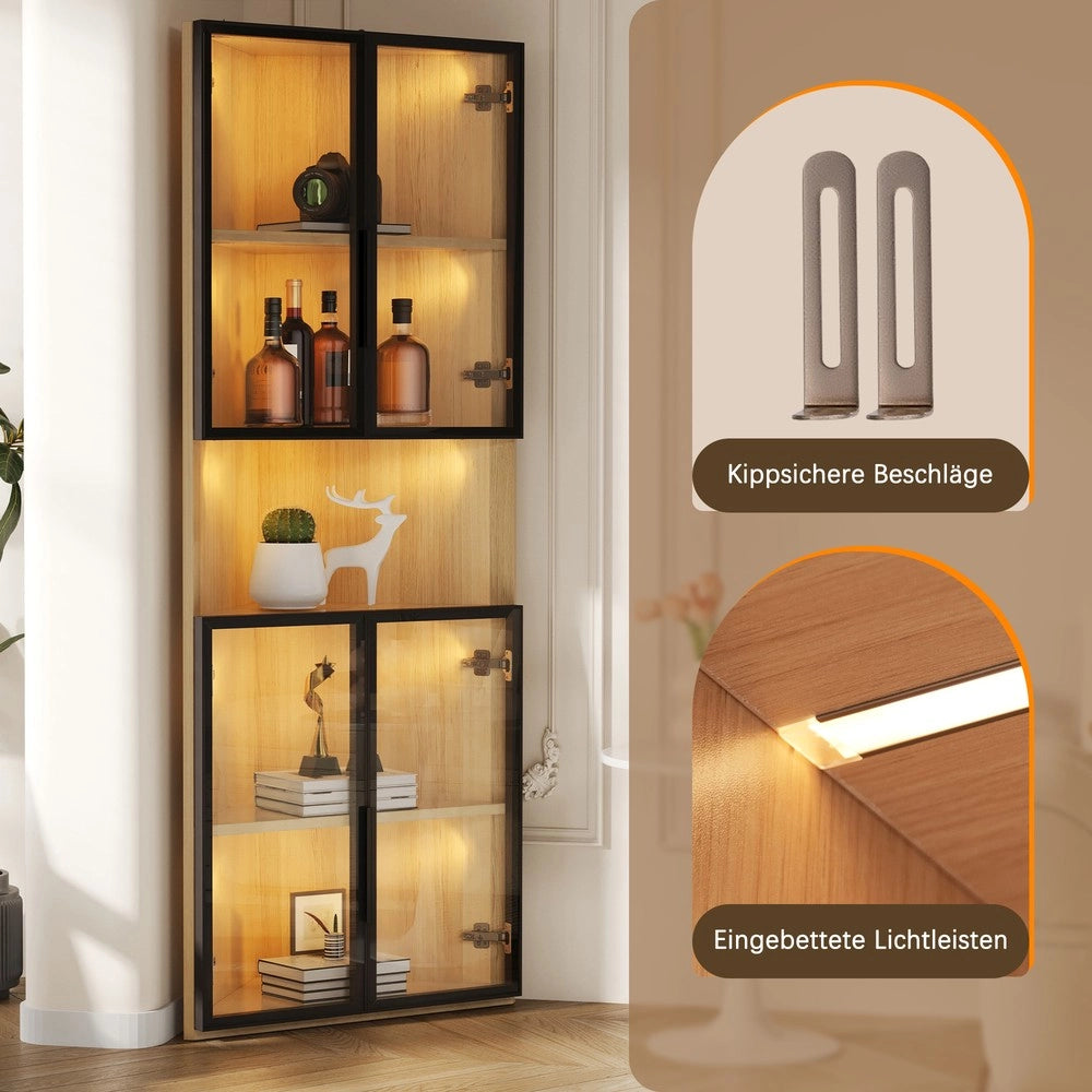 Vetrina LED con Ripiani in Vetro ¨C Xylo ¨C Rovere, 62x32x160cm