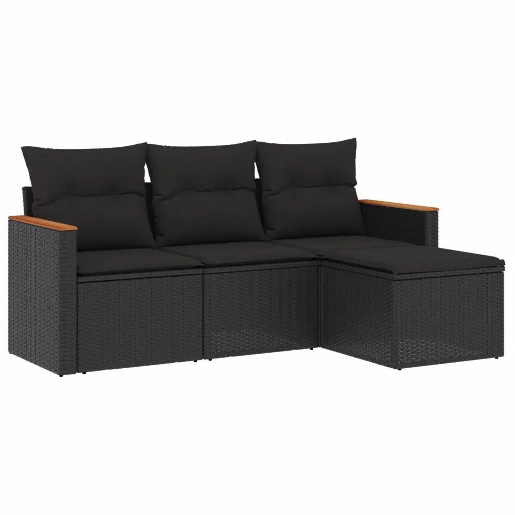 Set Divani da Giardino 4 pz con Cuscini Nero in Polyrattancod mxl 90543