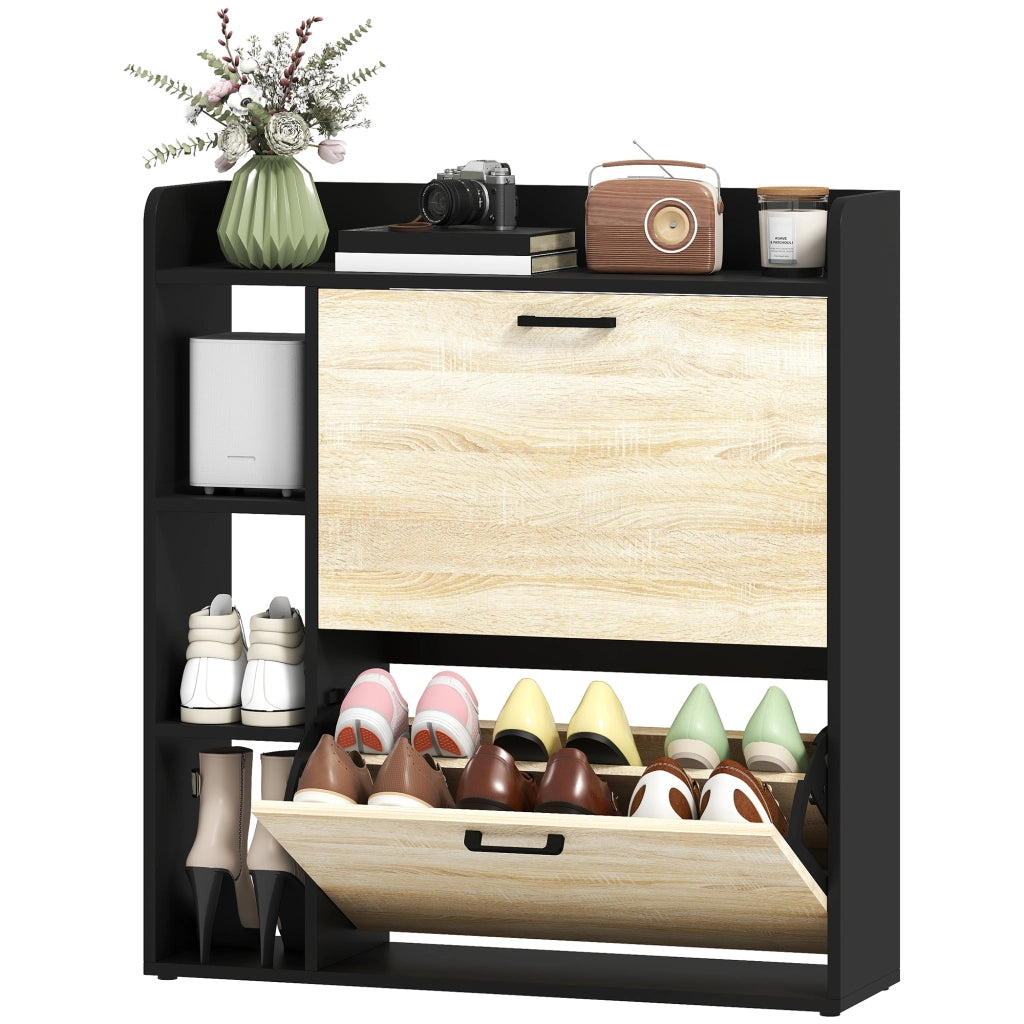 Scarpiera con 2 Cassetti e 3 Vani Aperti ¨C zephmum ¨C Nero 83x24x90.5 cm