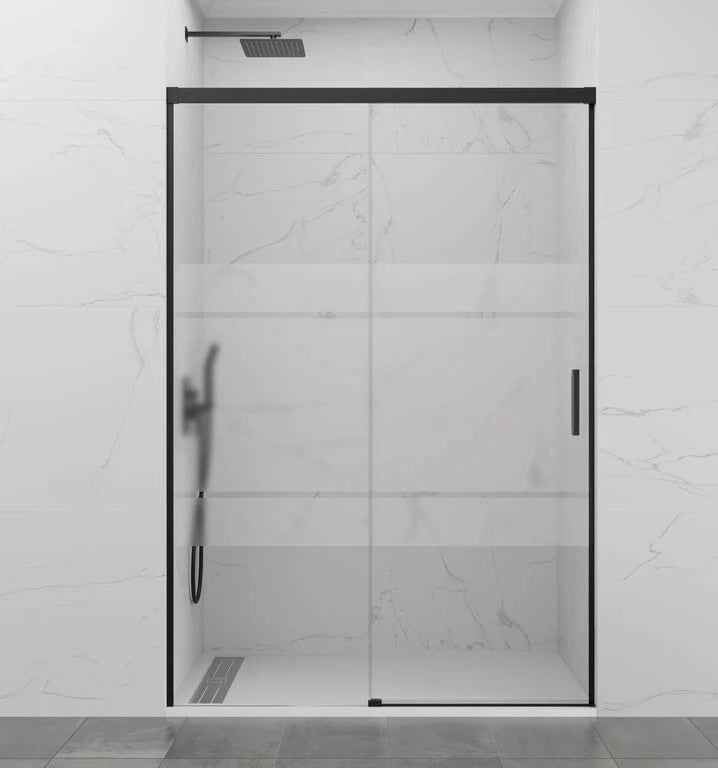 Box doccia frontale BASIC 1 fisso + 1 scorrevole 115-120 cm (46-51) nero opaco vetro frost
