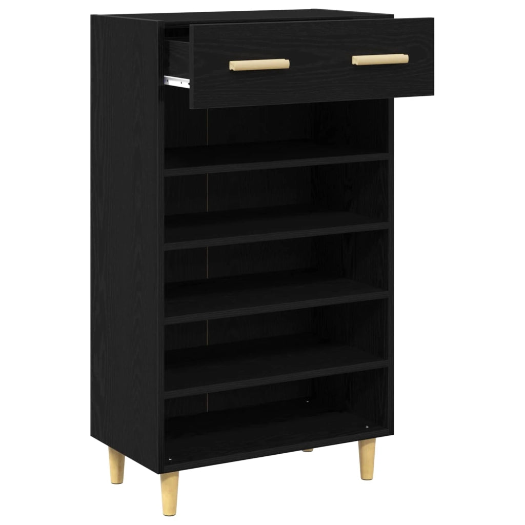 Mobile per scarpe con cassetto Rovere Nero 60 x 35 x 105 cm