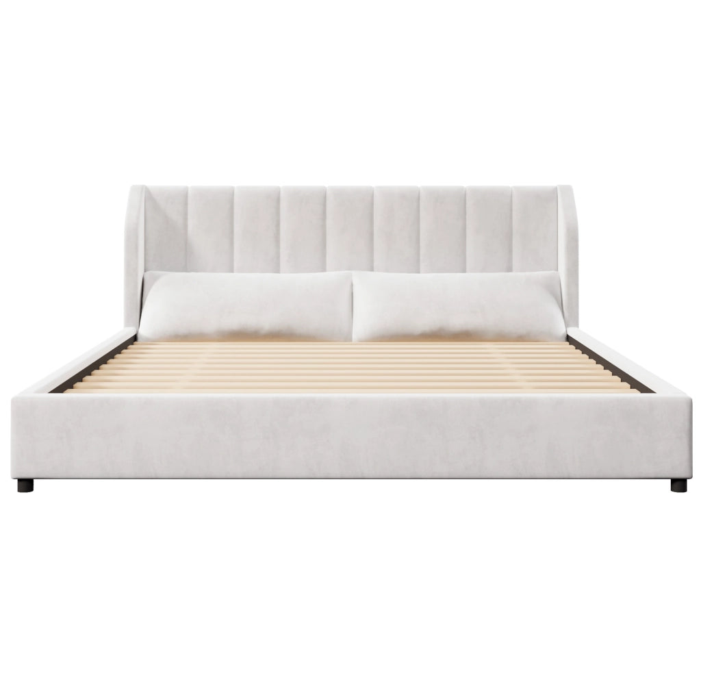 Letto imbottito 180x200 cm con testiera trapuntata; velluto; beige